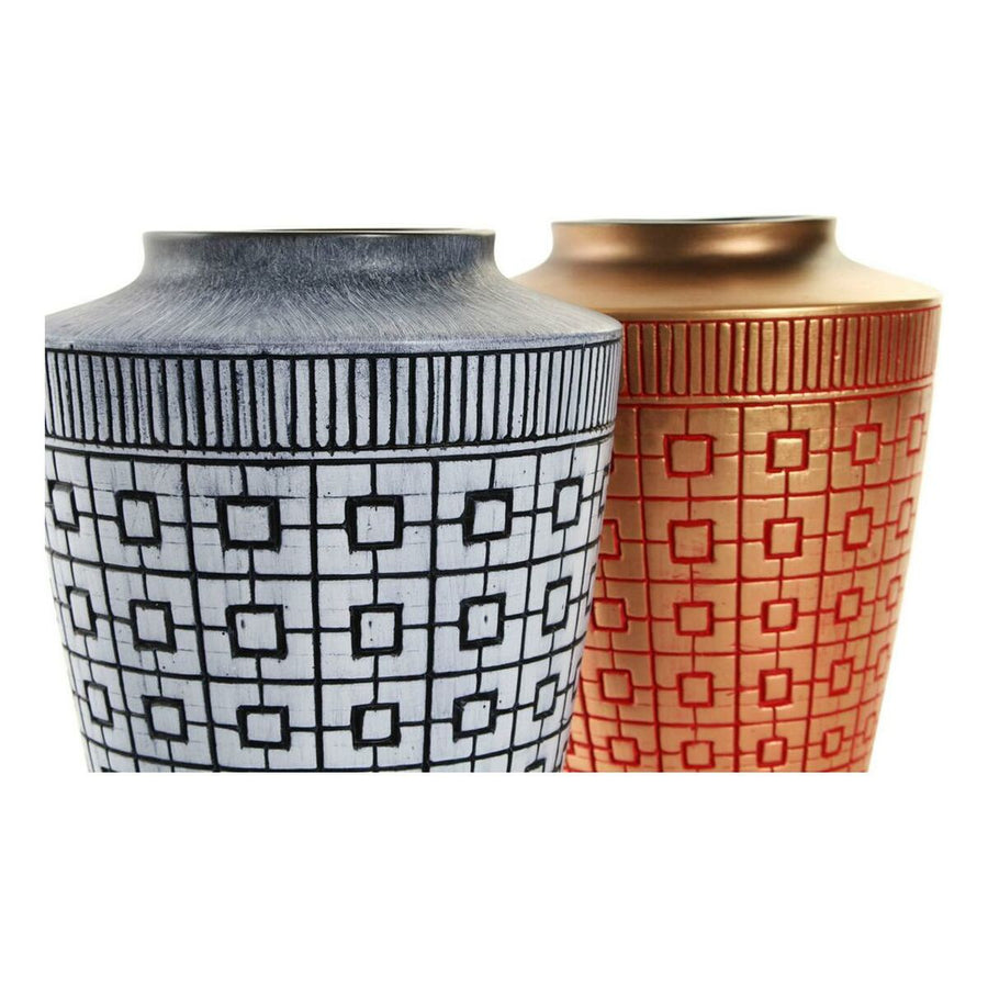 Vase DKD Home Decor Blau Rot Harz Orientalisch (2 pcs) (17 x 17 x 20 cm)