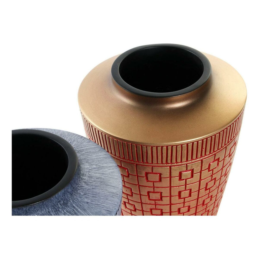 Vase DKD Home Decor Blau Rot Harz Orientalisch (2 pcs) (17 x 17 x 20 cm)
