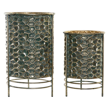 Blumentopf DKD Home Decor Blau Metall Golden (2 pcs)