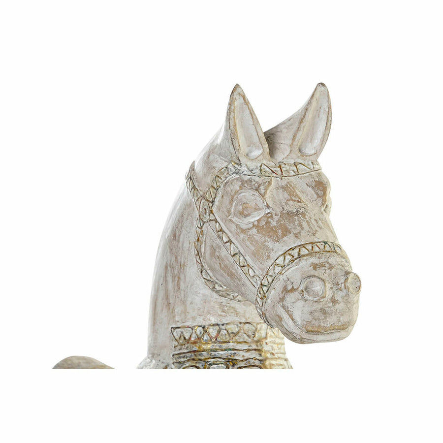 Deko-Figur DKD Home Decor 8424001847884 Pferd Antiker Finish Golden Weiß Eisen Albassia-Holz (42 x 22 x 49 cm)