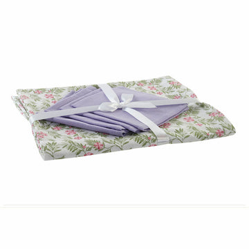 Tischdecke und Servietten DKD Home Decor Baumwolle Weiß grün (150 x 150 x 0.5 cm) (36 x 35 x 0,5 cm)