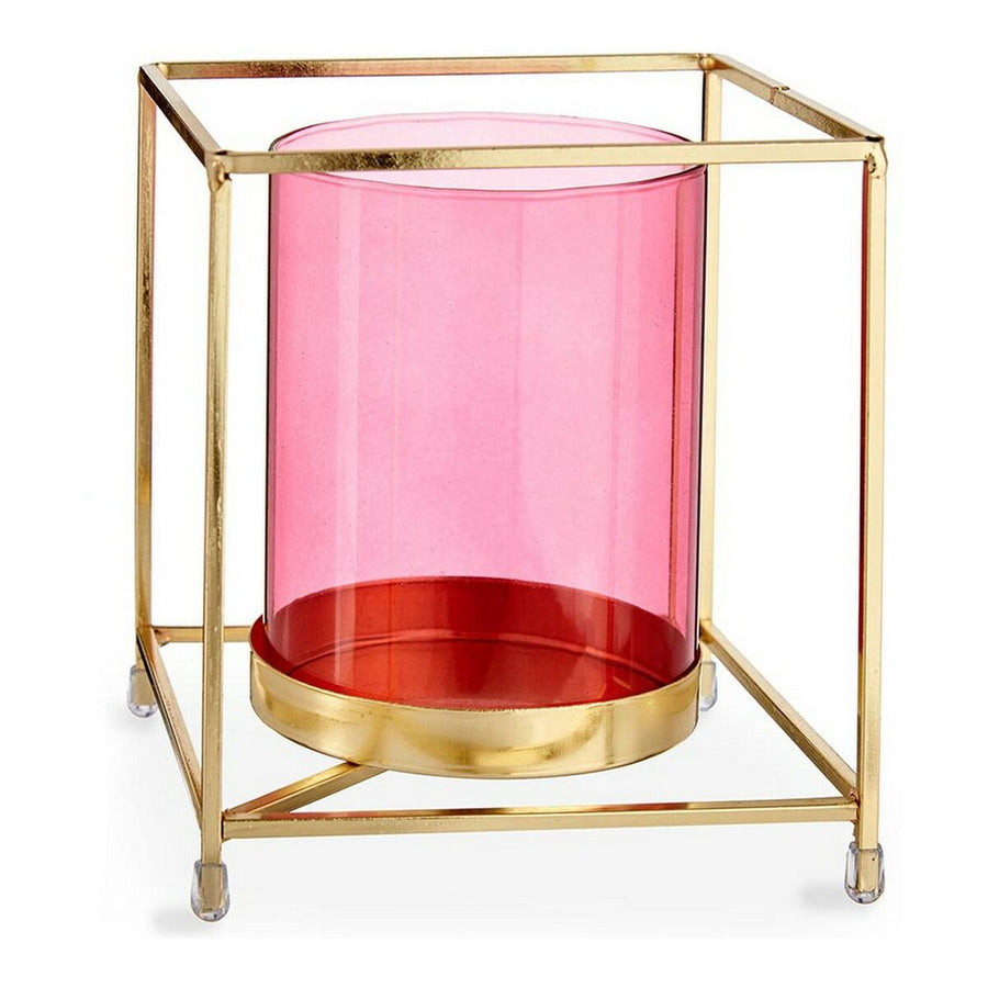 Kerzenschale karriert Rosa Golden Metall Glas (14 x 15,5 x 14 cm)