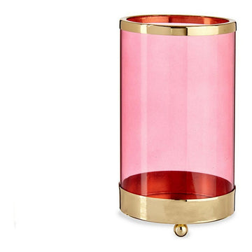 Kerzenschale Rosa Golden Zylinder Metall Glas (9,7 x 16,5 x 9,7 cm)