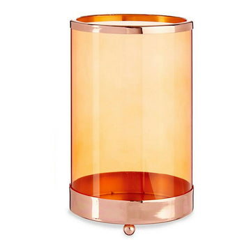 Kerzenschale Kupfer Bernstein Zylinder Metall Glas (12,2 x 19,5 x 12,2 cm)