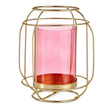 Kerzenschale Rosa Golden Laterne Metall Glas (19 x 20 x 19 cm)
