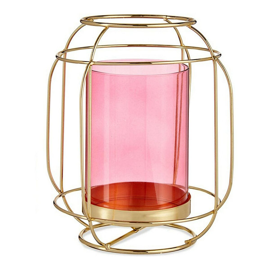 Kerzenschale Rosa Golden Laterne Metall Glas (19 x 20 x 19 cm)